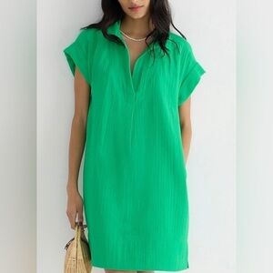 J. Crew V-Neck Shirtdress in Soft Gauze Summer Green XXS